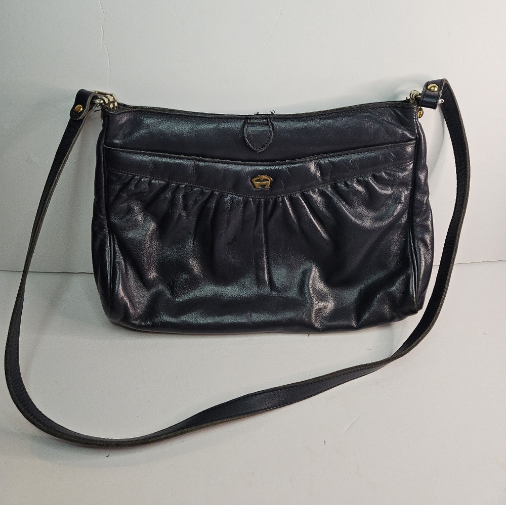 Etienne Aigner Vintage Classic Navy Blue Soft Leather Shoulder Bag